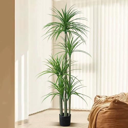 SARKEY Artificial Dracaena Tree, Lifelike Faux Yucca Silk Tree In Pot, Faux Tropical Floor Plants With Lifelike Leaves, Artificial Trees For Home Office Decor Indoor Outdoor, Housewarming Gift(180cm)