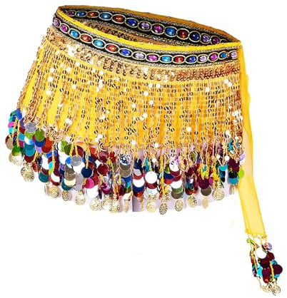 OhMill Damen Hüfttuch Sexy Bauchtanz Schal Pailletten Tanzgürtel mit Münzen Glitzer Aufführungen Kostüm Quasten Bauchtanzgürtel Für Latein Zumba Taillenkette Profi Wickelkleid Rave Wrap Hüftgürtel