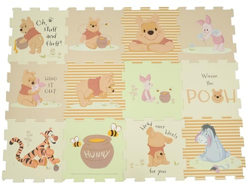 Disney Winnie The Pooh Foam Play Mats | Soft Baby Toddler Floor Mat Tiles for Play Pen, Tummy Time | 10mm Thick Interlocking 12 Piece Matting for Children