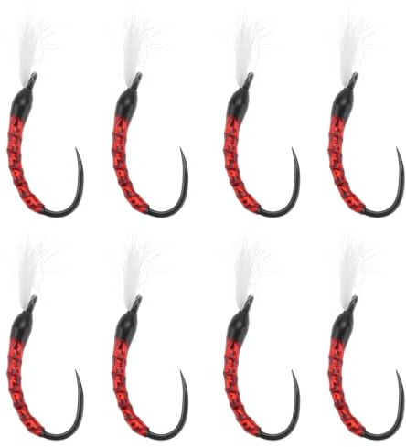 EMSea 8 Mosche Red Bloodworm Esche Da Pesca Taglia 10 Ami Per La Pesca Alla Trota