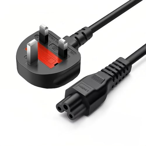 USEAHITOR 1.9M UK Power Cable 3 Pin, Black Replacement AC Power Cord, UK Cloverleaf Power Cord, Power Supply Cable, 13A 250V,6ft Black
