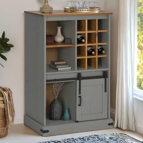 SKM Armoire à vin Halden casiers à vin Porte coulissante Gris pin,Meubles,Armoires & Meubles de Rangement,Caves à vins & spiritueux,Gris,34KG,4018447