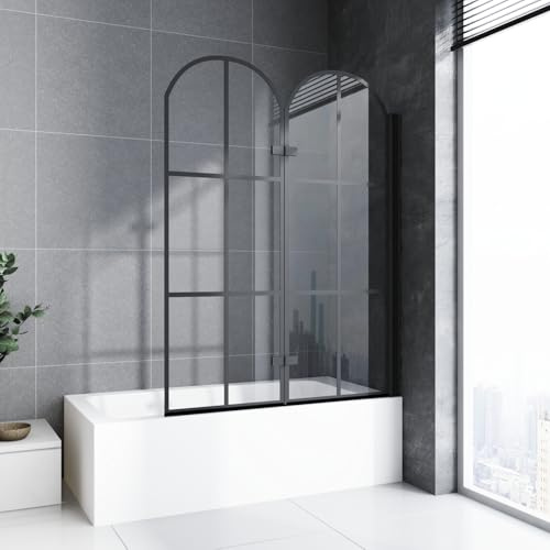Duschwand für badewanne faltbar Schwarz Gewölbt Badewannen-Duschwand 120 x 140cm 2-teilig Badewannenfaltwand mit 6mm Sicherheitsglas