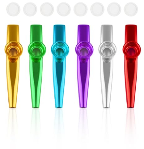 6 PCS Metal Kazoos with 8 PCS Spare Diaphragms - Premium Kazoos Musical Instruments for Adults & Kids, A Good Companion for Ukulele, Violin, Guitar,Piano Keyboard, Perfect for Parties, Music Lovers