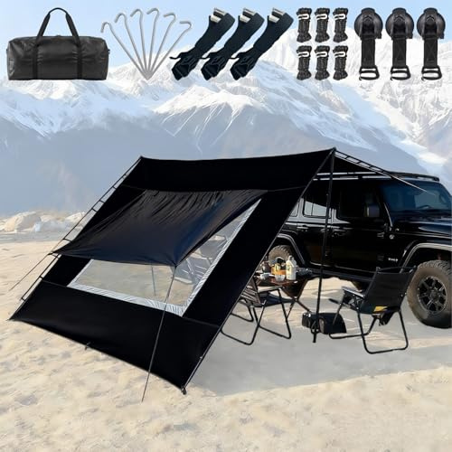 2.8x4.8m Wohnmobil Markise Van Wohnwagen Tür Vordach SUV Heckklappenzelt | für Camper Bus Van, Wasserdicht und Sonnenschutz Sonnensegel, Universal Zelt Auto Camping Markisen mit Bildschirmfenster