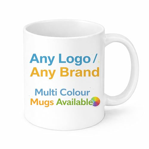 Brew Crew Gifts Personalised Logo Mug, Custom Printed 11oz Gloss White Ceramic Mug, One-Sided Print, Add Your Logo Brand or Business Design