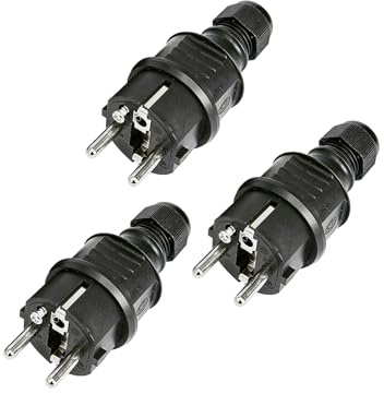 3 PCS Enchufes 230V, Conectores de Seguridad de Goma y Plástico Negro, Clavija Enchufe Macho, enchufe macho para cable, para Uso al Aire Libre y Sitios de Construcción, Enchufe de 3 Pines