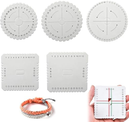 HUILLIGHT 5 Pcs Discos Kumihimo Redondo y Cuadrado para Trenzado de Pulseras y Cuerdas, Hecho a Mano, Resistente y Reutilizable, Material Espuma, Portátil y Seguro, Manualidades Creativas