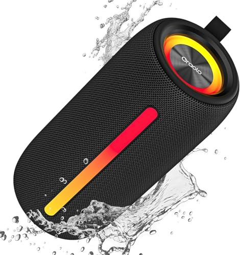 oraolo Bluetooth Speaker, IPX6 Waterproof Speaker,24W Portable Wireless Speaker with RGB Lights,Bluetooth 5.4,Loud Stereo Sound for Home/Beach/Camping, Support TWS/AUX/TF Card