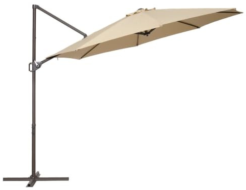 MONTY Parasol excéntrico +RESISTENTE, diámetro 300 cm, Beige, mástil 48mm | Eje de Acero Marron Topo, con Anti Viento, Manivela de Acero y barra Estabilizadora. Tratamiento Epoxi para exterior