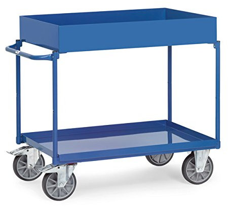 Fetra - Tischwagen 1000 x 700 mm mit 1 Ladefläche und 1 Stahlblech-Wanne 150 mm - Stahlrohrkonstruktion blau pulverbeschichtet