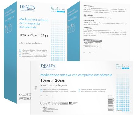 TOUCHMED Cerotto Adesivo Sterile in TNT con Compressa Antiaderente - 10x20 cm - Traspirante e Assorbente - Ottima Adesività - Monouso - Confezione da 50 Pezzi