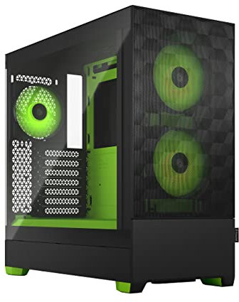 Fractal Design Pop Air RGB Green Core - Tempered Glass Clear Tint - Honeycomb Mesh Front – TG side panel - Three 120 mm Aspect 12 RGB fans included – ATX High Airflow Mid Tower PC Gaming Case