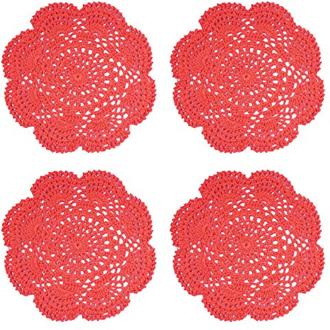 Phantomon 20,3 cm Deckchen Häkelarbeit Runde Spitzen-Deckchen Handgemachte Platzsets 100% Baumwolle Gehäkelte Untersetzer, 4er-Pack (Orange)