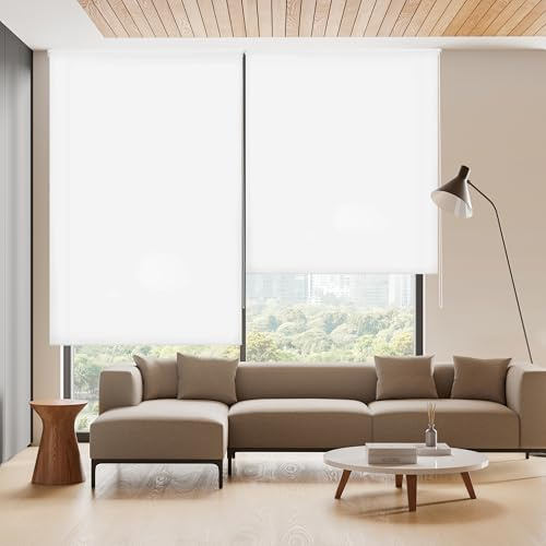 Blindecor Ara | Tenda a rullo traslucida tinta unita - Bianco sporco, 150 x 175 cm (Larghezza x Altezza) | Dimensioni del tessuto 147 x 170 cm | Tenda per interne