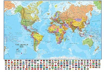 WSF-MAP, 1 stück 150x100cm Die Welt Politische physikalische Karte Faltbare No-Fading-Weltkarte mit Nationalflaggen für Kultur Reise-Malerei-Plakat