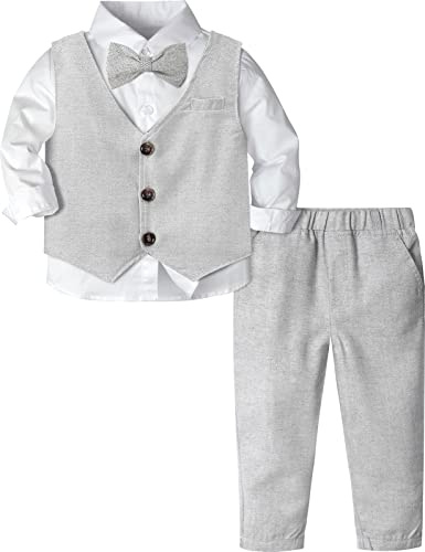 mintgreen Set Byxor & Topp Babypojkar, Bröllopsdräkter Dopdräkt Fiskben Herre Långa Ärmar Smoking, Ljusgrå, 3-4 år, 110