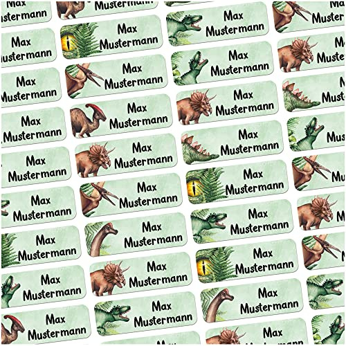 Namensaufkleber Rex personalisiert wasserfest 60 Stück Schule Kita Kinder | Namenssticker mit Wunschname für Brotdose Trinkflasche Stifte Schule Federmappe Kindergarten Schulstart spülmaschinenfest