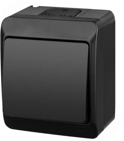 asvendo Elektro HERMES - Interruttore della luce, doppio interruttore, presa multipla, IP44, resistente all'acqua/esterno/nero (interruttore della luce)