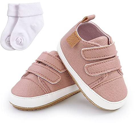 Scarpe da Ginnastica per Bambini da Bambina Scarpe da Bambino Scarpe da Passeggio per Primi Passi in Pelle PU Scarpe da Ginnastica Antiscivolo per Neonati da 12 a 18 Mesi con calzino