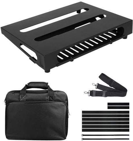 SOYAN 35,6 x 26,9 cm Gitarren-Pedalboard mit Netzteilablage, Tragetasche und Montagebändern im Lieferumfang enthalten (Schwarz, SPB-14S)
