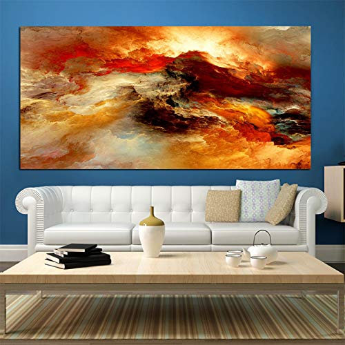 XIANGPEIFBH Leinwanddrucke, großformatige Poster, Kunstdrucke, Wolke, abstrakt, bunte Malerei, braune Leinwand, Wohnzimmer, Wandbild, 30 x 75 cm, Innenrahmen