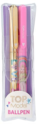 Depesche 12087 TOPModel SelfLove - Kugelschreiber Set mit 2 Stiften in Gold und Pink, verpackt in transparentem Täschchen