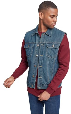 Urban Classics herr denim vest, herr jeansväst, finns i många olika färger, storlekar S till 5XL, Denimblå, 3XL