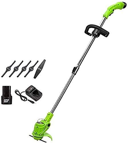 ATAAY Cortacéspedes rotativos Cortacésped eléctrico inalámbrico 450w, Longitud Ajustable con 1 batería y 4 Cuchillas de Repuesto, diámetro de Corte 28 cm GINOLEI