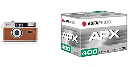 AgfaPhoto Analógica 35mm Foto Kamera café marrón & Agfa Photo APX 400 Professional 135-36 - Carrete de Fotos
