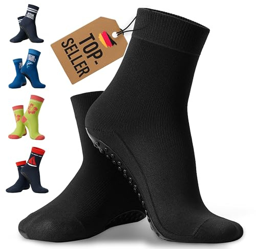 OceanSocks + EXTRA TASCHE | rutschfeste Aqua-und Beachsocken für Strand, Wasser, Wattwanderung, Boot & Boards, Damen, Herren, Kinder,Schwarz, 43-46