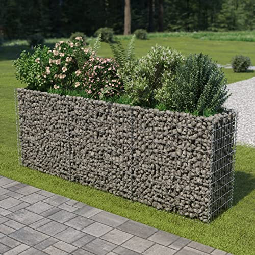 LAPOOH Gabionen-Hochbeet, Palettenrahmen, Hochteich, Gemüsebeet, Kräuterregal Balkon, Blumenbeet, Kräuterspirale, Tomatenbeet, Pflanzhochbeet, Verzinkter Stahl 270×50×100 cm