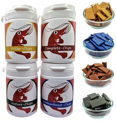 Shrimp Chips Set / 4x35g / Futter für Garnelen und Wirbellose, Immunbooster, Nature, Complete, Blütenpollen