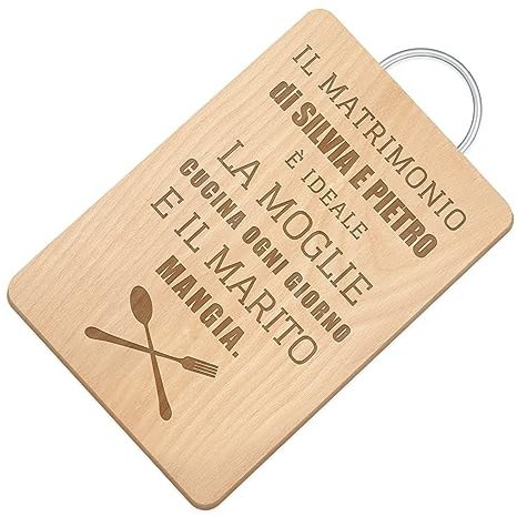 Maverton Tagliere di legno incisione personalizzata | Battilardo classico con manico, tagliere legno formaggi, Gadget cucina per coppia, Taglieri rettangolari 32x25cm, Matrimonio