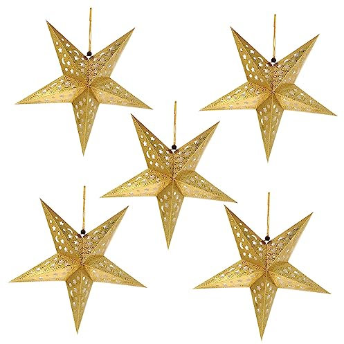 NOLITOY 5pcs Golden Paper Star Light Shades Hanging Decorative