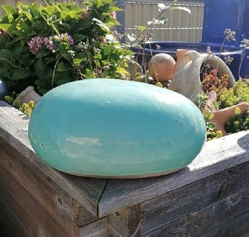 Generisch B - Ware !! Türkisfarbenes Ei - Stein - Kugel aus frostfesten Steinzeug ca. 32 cm Deko Garten Figur Landhaus Herbst Erntedankfest