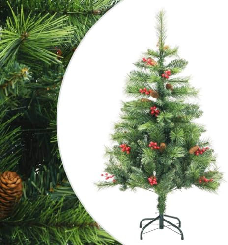 vidaXL Künstlicher Weihnachtsbaum, Kiefer, 150 cm, Grün, mit Tannennadeln, -zapfen und Beeren, Klappbar, Outdoor Indoor, Weihnachten