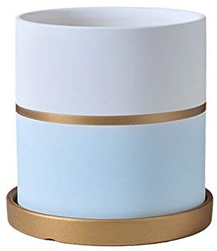 UsmAsk Keramik-Pflanztöpfe für den Garten, Moderne, gerade Goldfaden-Pflanzgefäße, Blumentöpfe mit goldenem Tablett und Ablaufloch für Geldbaum, Sukkulente, Palme, Orchidee im Innen- und Außenbereich