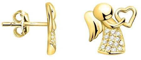 SOFIA MILANI - Damen Ohrringe 925 Silber - vergoldet/golden & mit Zirkonia Steinen - Engel Herz Ohrstecker - E2335