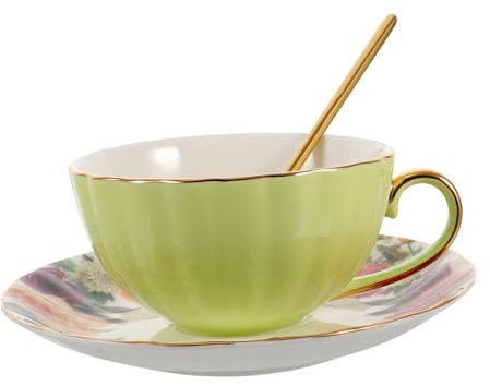 LIFKOME 1 Juego taza de café y plato de la floral de yogurt Copa de vino de espresso de de y platillo tazas blancas antiguo colocar tire de la taza de flores porcelana blanca y translúcida