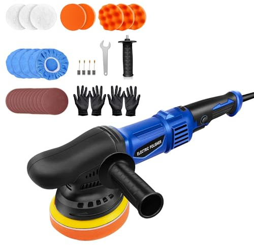 Auto Poliermaschine, 1000W auto Poliermaschine Set mit 6 Geschwindigkeit, Exzenter Poliermaschine, abnehmbarer Seitengriff, 2M Kabel, Polieren Auto Boot Motorrad
