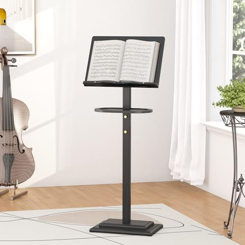 Music Stand for Sheet Music - Bamboo Folding Sheet Music Stands With Tray Guitar Clip, Wooden Sheet Music Organizer Height Adjustable 39.37''-51.2'' for Conductor Lectern Violin Piano Ukulele Players