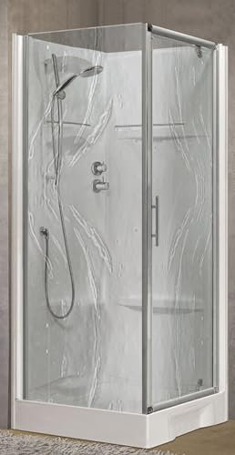 Novellini New Holiday GF80 Standard 80 x 80 cm Duschkabine Multifunktions Öffnung 1 Flügeltür 1 feste Montage Wendeplatten Mechanische Mischbatterie Glas Aqua Profil Silber Höhe 206 cm