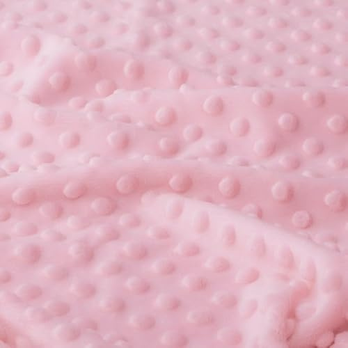 Textrend Stoff Minky - Plüschstoff - Meterware - 1 Meter 160 x 100 cm - Stoffe zum Nähen - Kinder - weich kuschelig - Tupfen Rosa