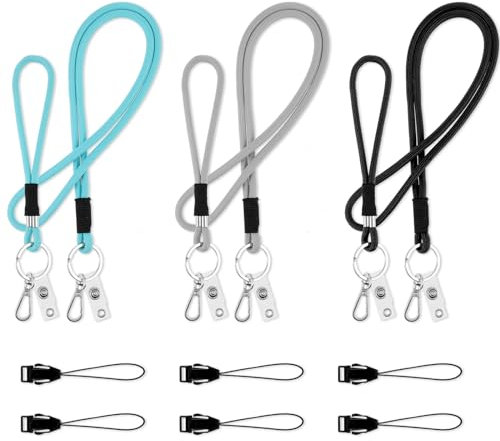 Andibro 6 Stück Schlüsselband, 3 Farben Langes und Schlüsselband Kurz Umhängeband mit Mini Abnehmbare Schnalle Nylon Lanyard mit Karabiner Vinyl ID Band für Schlüssel Ausweis Handy Kamera