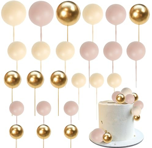 SYKYCTCY 24 Pack Ball Cake Toppers - Balls, Cupcake Toppers, Foam Ball Shaped Cake Picks, Mini Balloon Cake Decorations for Wedding, Anniversary, Baby Shower, Birthday Parties