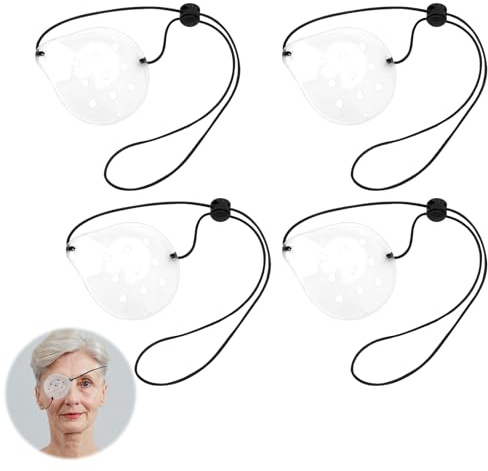 4 stycken ögonskydd efter operationer, 9-håls ögonklaff av plast, ögonklaff medicinskt med elastisk sladd, ögonplåster vuxna, ventilerad ögonflik för vänster eller höger