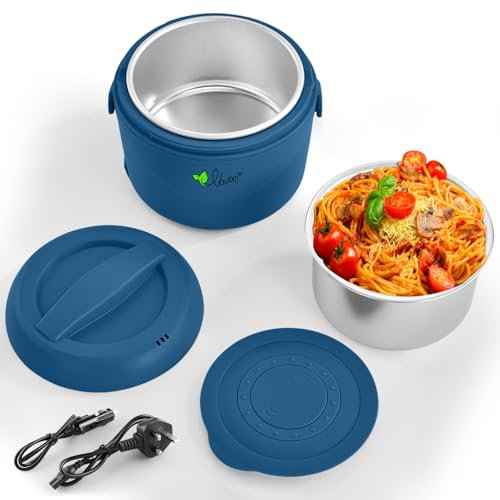 Vovoir Electric Heating Lunch Box,75W 12V/24V/220V Portable Food Warmer Lunch Box for Car Truck Home Work,Heated Lunch Boxes for Adults-Leak Proof,Removable Stainless Steel Food Container 40 oz