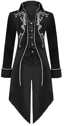 YORDET Men's Steampunk Tailcoat Medieval Jacket Renaissance Embroidery Coat | Halloween Cosplay Party Vampire Gentleman Costumes for Adult