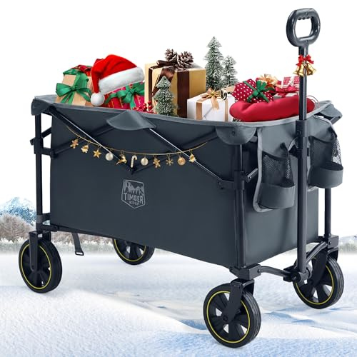 TIMBER RIDGE Chariot Camping Pliable 200L avec Porte-gobelet Poignée Réglable Chariot de Jardin pour Tous Les Terrains Extérieur Camping Shopping Pêche Charge Max 100kg